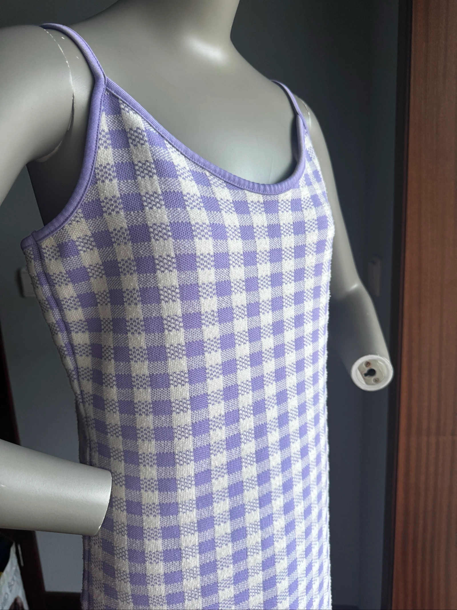 Gebreide jurk Primark geruit lila en wit | Maat M | Comfortabel – photo 2